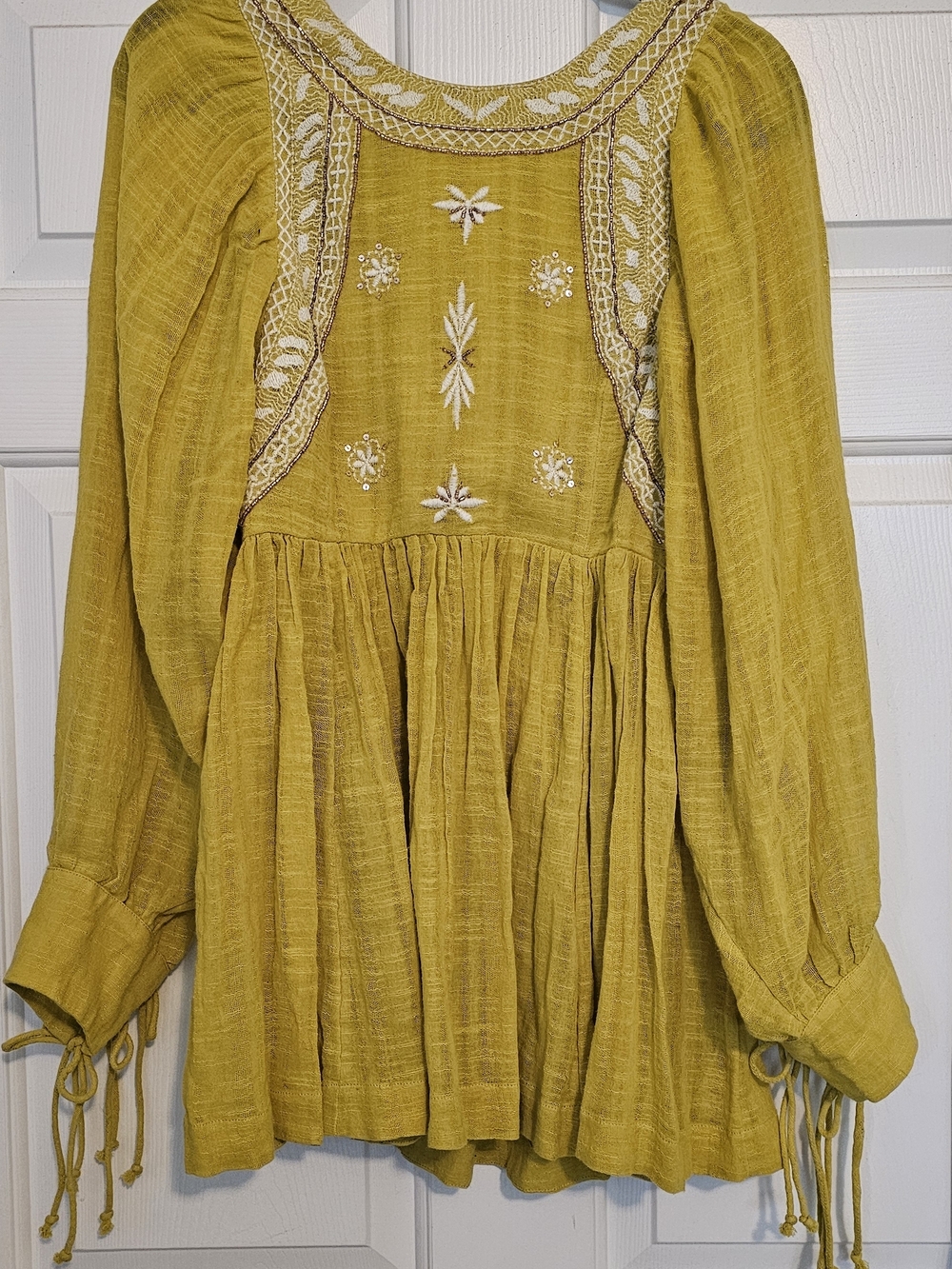 Free People Citron Gauze Button-Front Peasant Top